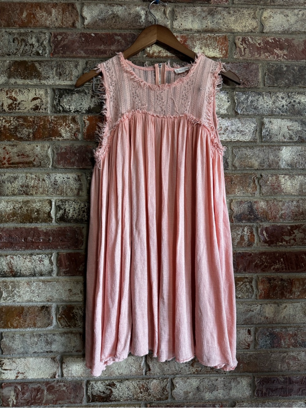 Altar'd State Soft Blush Sleeveless Lace Yoke Dress